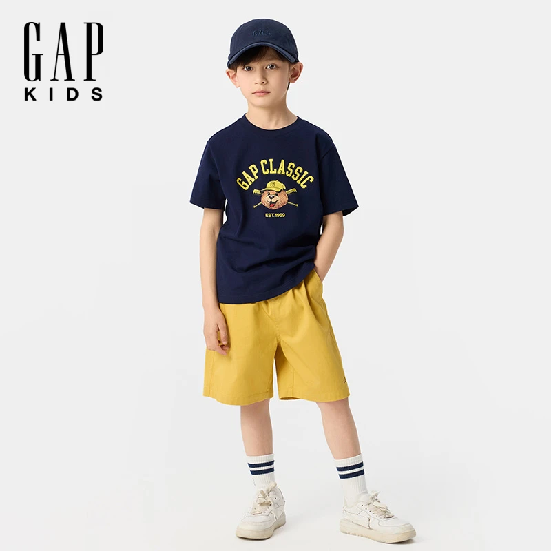 【大小童同款】Gap男女童2025夏新款小熊logo纯棉短袖T恤DR 767133