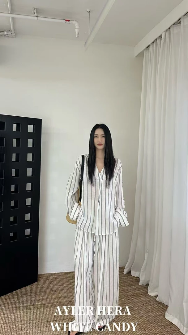 赫拉-福利（ZZHL9126#）条纹衬衫长款！休闲V领衬衫 6-3