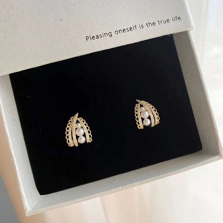 铜合金仿珍珠耳饰 D2037 暖芙 蕾丝花边温柔甜美耳钉