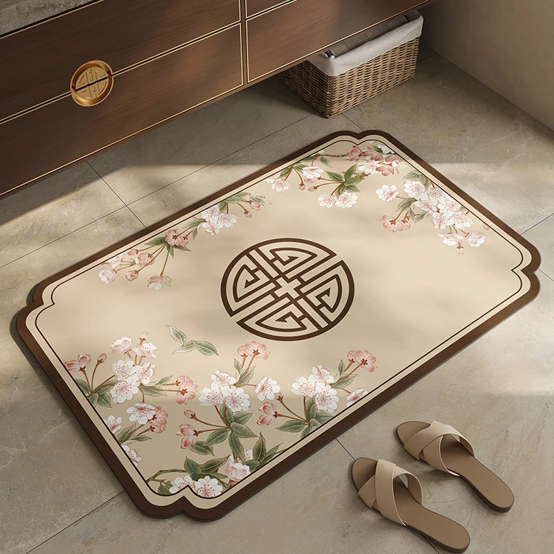 新中式化妆室地垫浴室门口强吸水耐脏踩脚垫洗漱台硅藻泥防滑地毯
