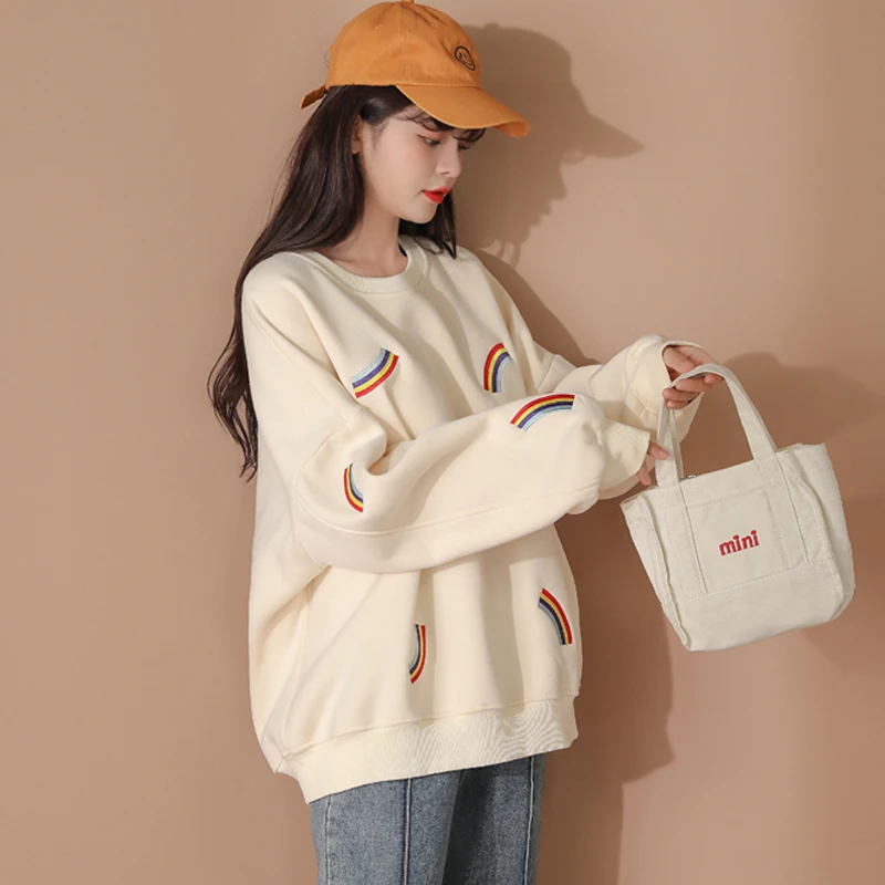 8454 潮牌刺绣圆领卫衣女春季款2025新款韩系慵懒风遮屁股上衣