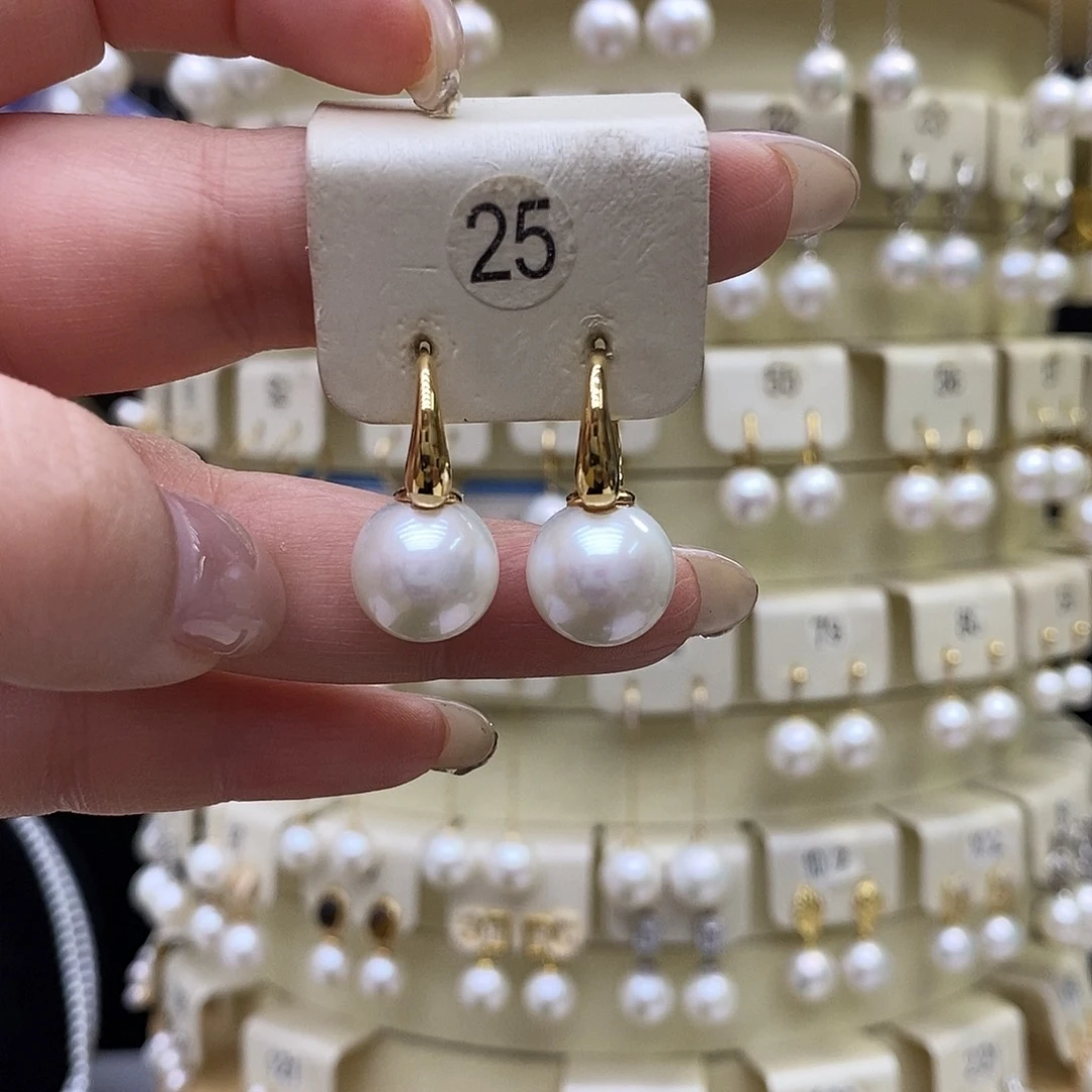 耳饰银S925镶嵌淡水珍珠