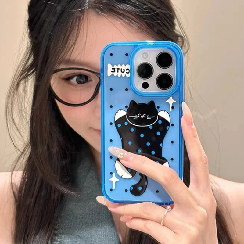 波点黑猫适用苹果13手机壳软iphone17pro/11小米vivo华为oppo套女