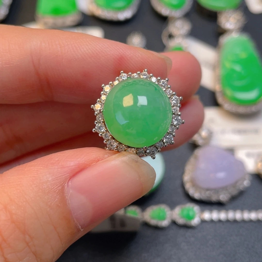 吊坠(不含链)银S925镶嵌翡翠戒指