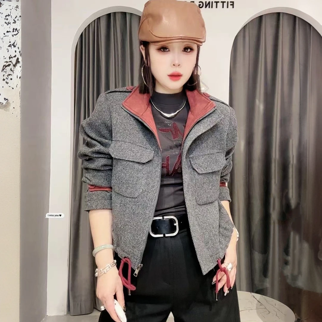 【依尚精选】欧货短款春秋气质羊毛外套女装网红上衣夹克休闲时尚