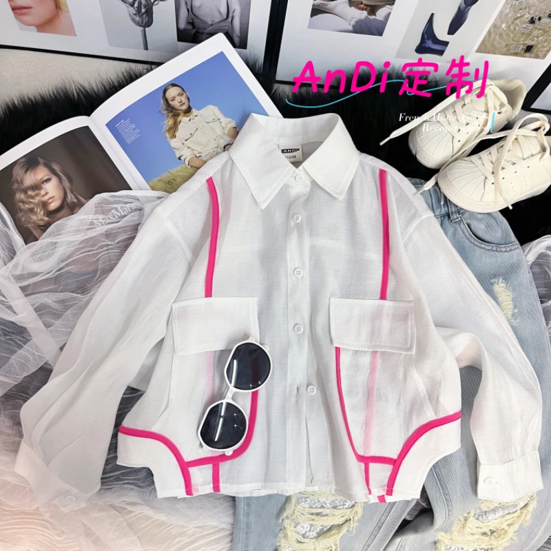 〖ANDI〗订制夏季新款女童中大童薄款拼色韩系百搭外套3741