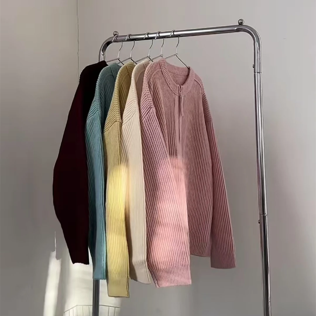 清 圆领彩色拉链毛衣no.退no.换