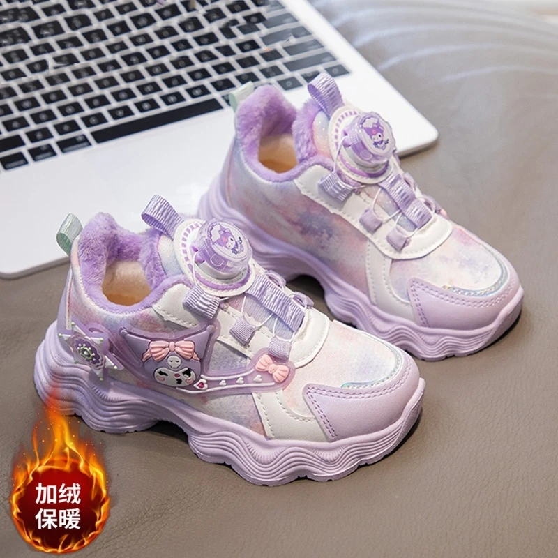 ABC 女童加绒库洛米运动鞋2025秋冬新款老爹鞋皮面纽扣冬季跑步鞋