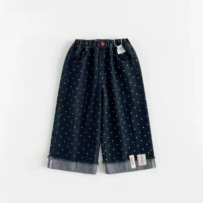 秋季新款儿童洋气高货2025女童时尚网红波点牛仔长裤百搭潮流