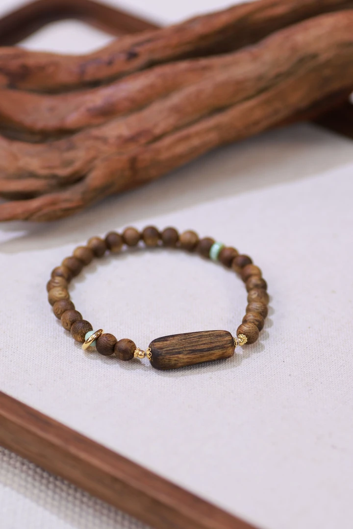 沉香原创18K金绿奇楠沉香手串J174【多样性发一】