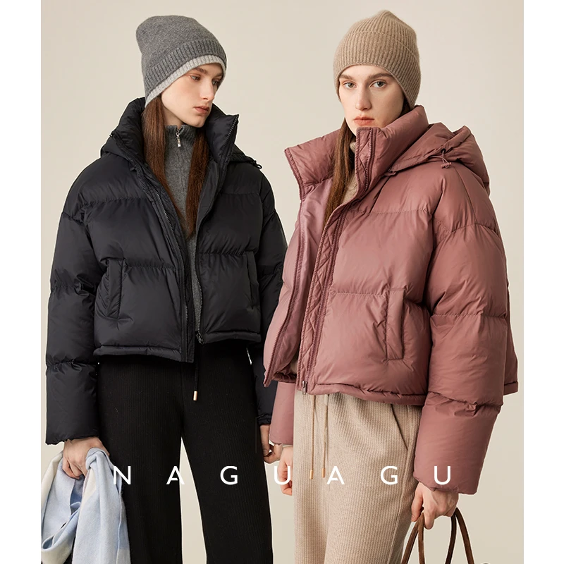 南瓜谷【肯豆羽绒】90白鹅绒四层防钻绒面包羽绒服女外套DY4AC260