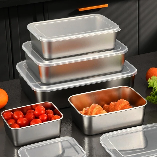 304不锈钢保鲜盒带盖便当盒饭盒201冰箱收纳备菜户外分装餐味盒