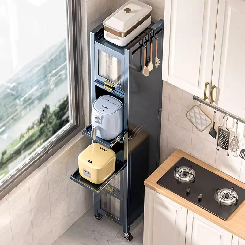 超窄款夹缝置物架厨房落地多层缝隙多功能收纳柜冰箱侧边储物柜子