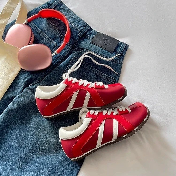 倪妮同款红色德训鞋女运动休闲复古拼色厚底斑马鞋2025年春季新款