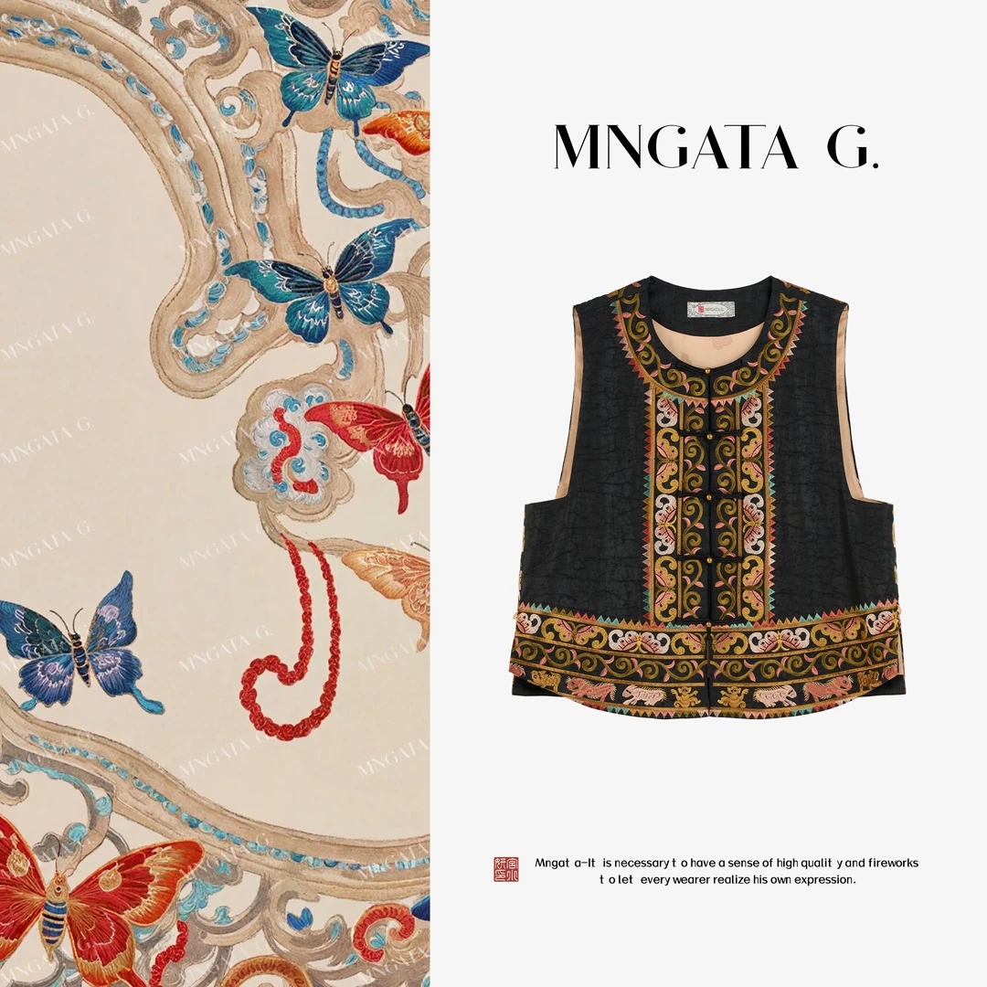 MNGATA G.宫小妍【香云纱·三吉黑花】早秋新中式中国风马甲5080720