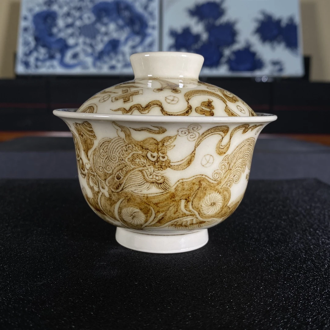 元经秘旨釉里金二号釉杂宝狮子盖碗景德镇纯手工纯手绘茶具茶器