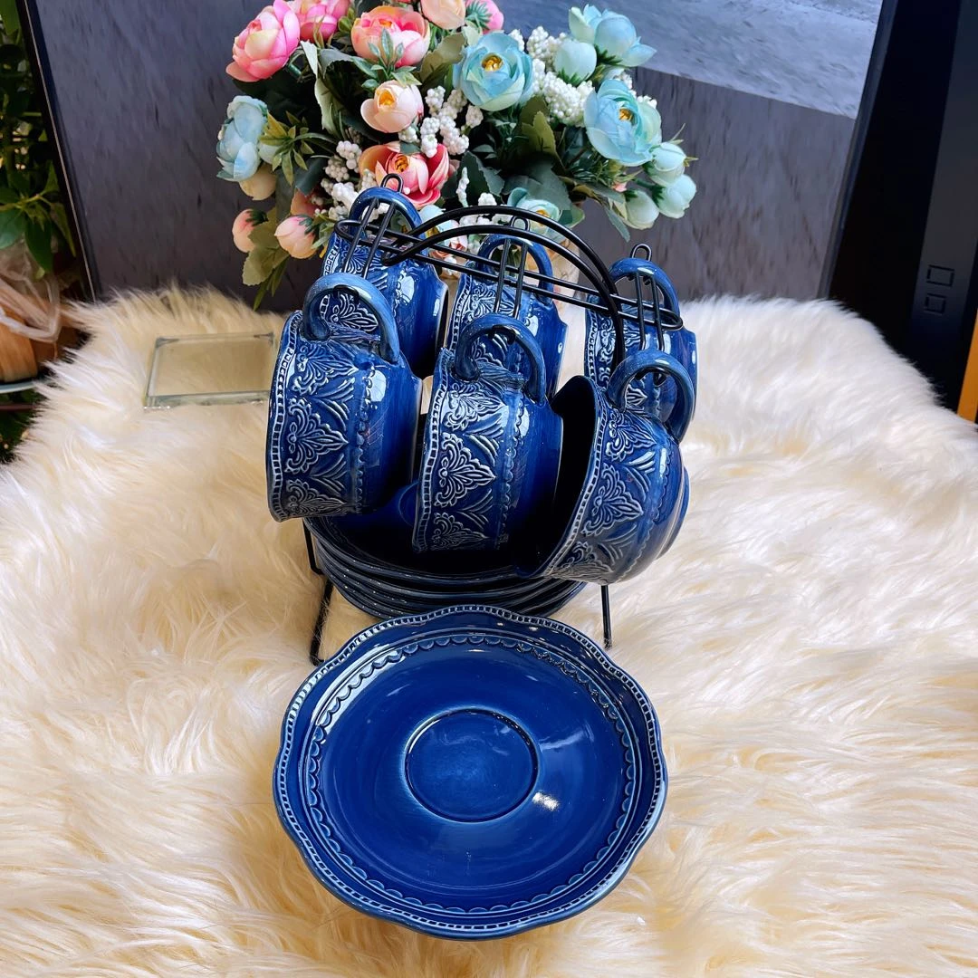 阿勒玛 新疆包邮【巴洛克】手绘6杯6碟家用加耐磨轻奢