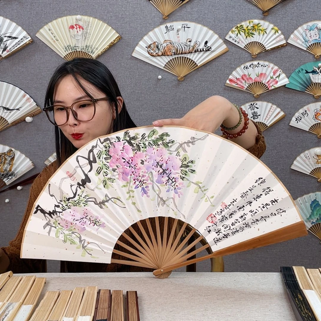 国画10寸-油竹福利折扇（默认粘好）