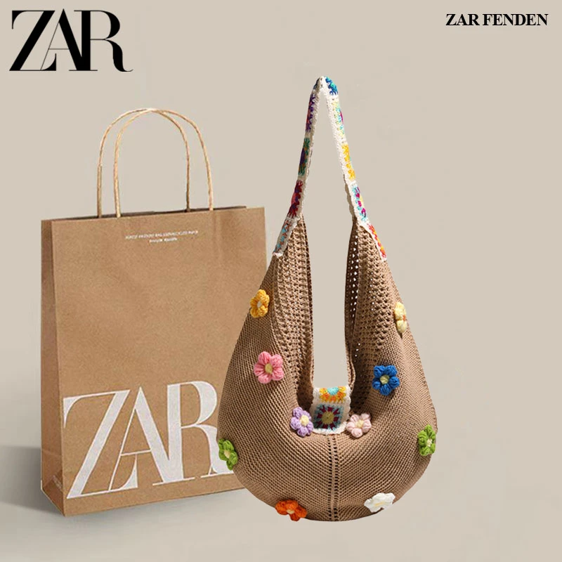 ZAR FENDEN慵懒松弛感包女2025新款民族风针织包度假风海边沙滩包