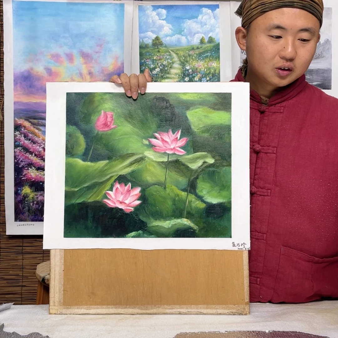 油画行路人小院绘画作品竞拍