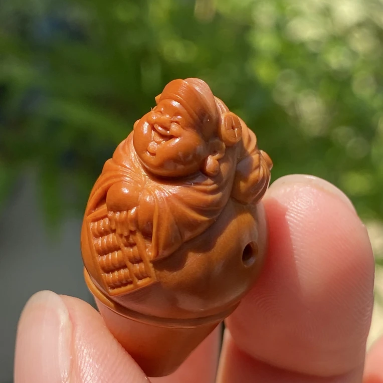 新款手工雕刻橄榄核雕财神爷三通