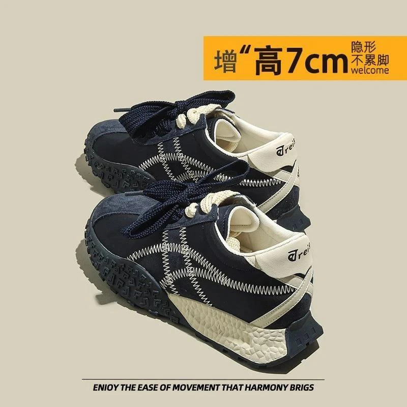 隐形增高双系带阿甘鞋女2025新款时尚德训鞋厚底运动休闲鞋