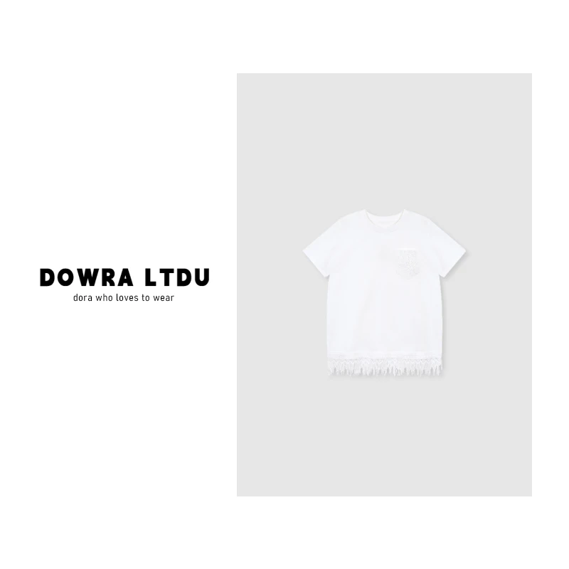 朵拉【活力俏皮】2025年春季新款圆领蕾丝开叉百搭短袖T恤 016-8669