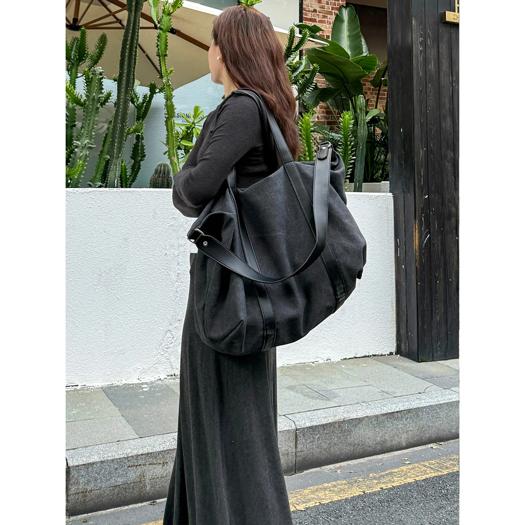 BYZZ原创慵懒风大容量帆布斜跨包新款托特包包包女款爆款2025新款