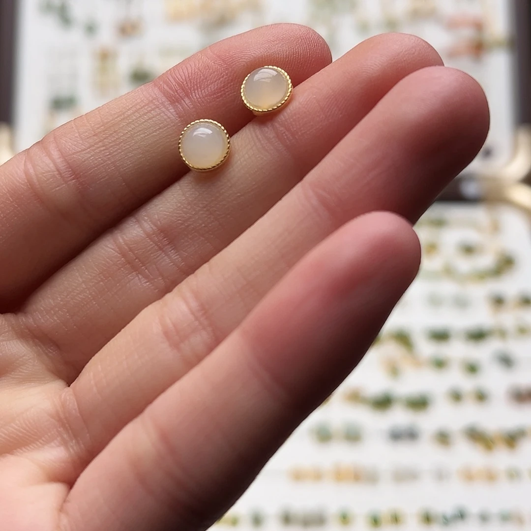 银S925镀金镶嵌和田玉耳钉