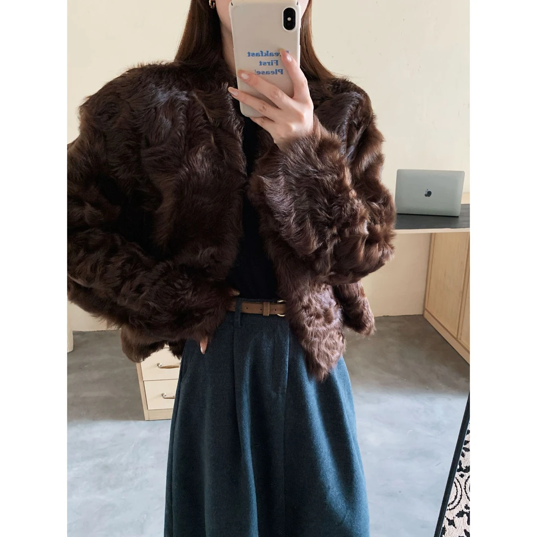 JIAY 高级感小湖羊皮毛一体双面短款V领宽松冬季海宁皮草女正品