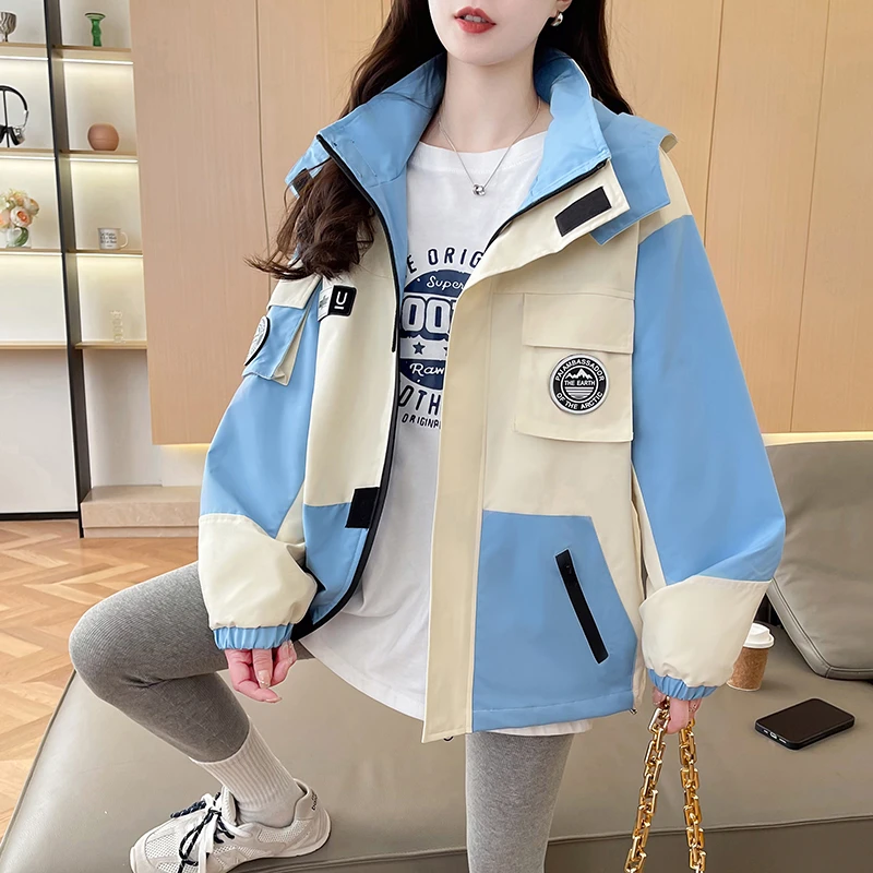 美式夹克外套女学生春秋装宽松休闲百搭情侣户外冲锋衣学院风工装