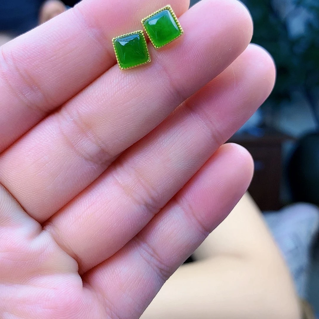 和田玉（碧玉）银S925镶嵌吊坠(不含链)耳钉