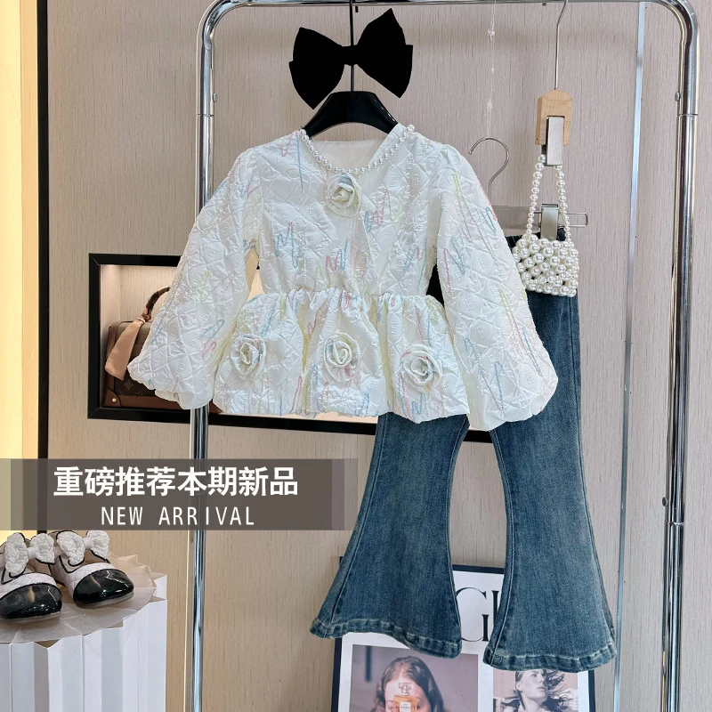 女童秋装套装2025新款长袖洋气小女孩时尚儿童秋季牛仔裤两件套