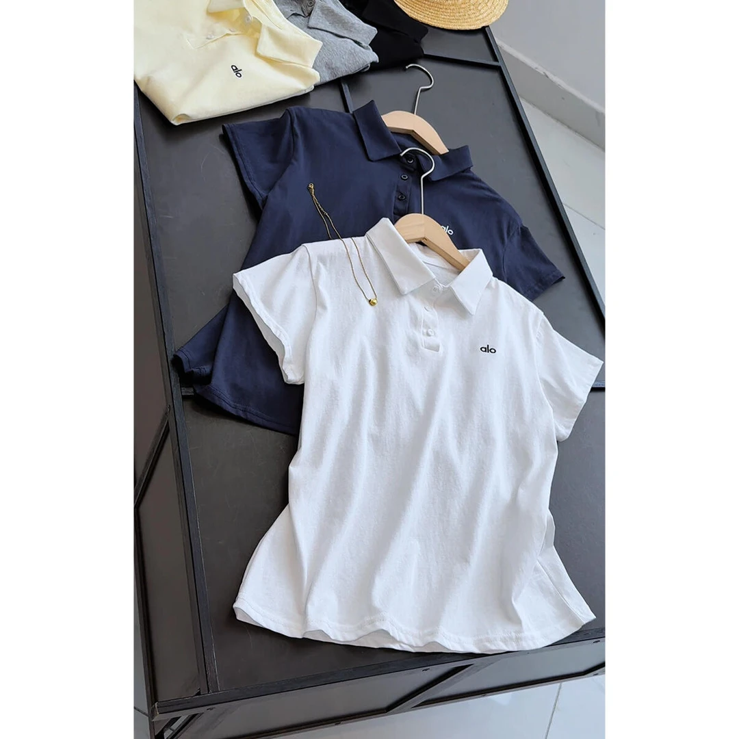 2722T恤字母刺绣POLO衫女2025夏季新款美式字母刺绣设计宽松休闲