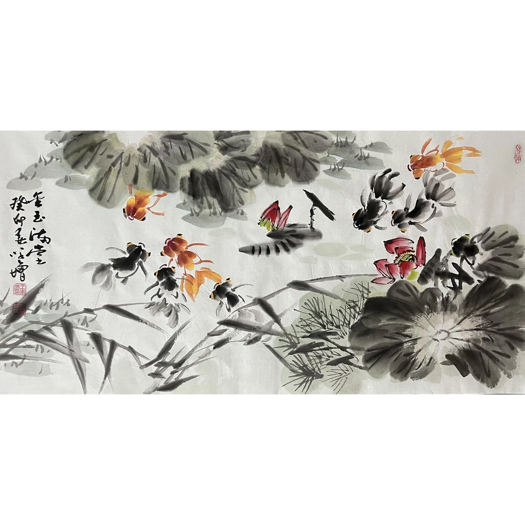 王学增三尺花鸟 尺寸：100*50CM