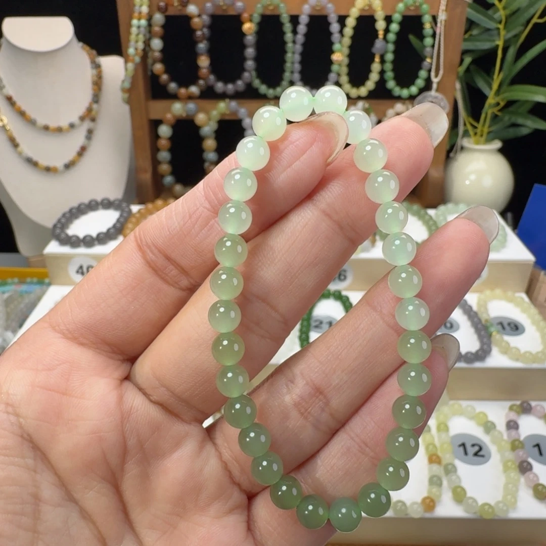 和田玉未镶嵌手串卡6晴水起荧光渐变