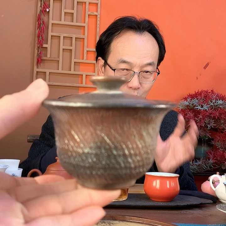 柴烧二才盖碗孤品