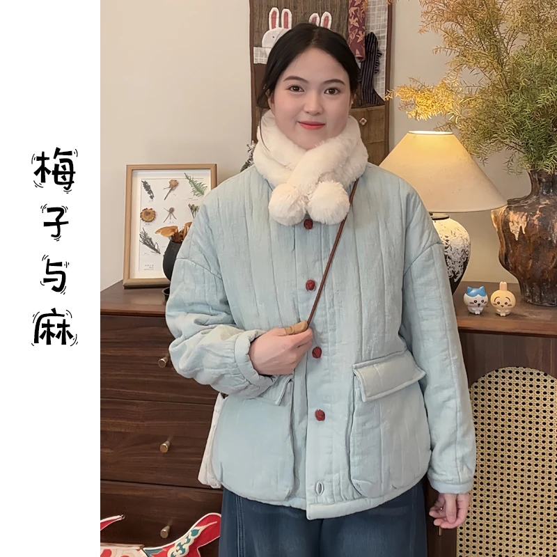 【大梅子推荐】设计款亚麻提花盘扣棉服MQ7216（衣长60胸围125）