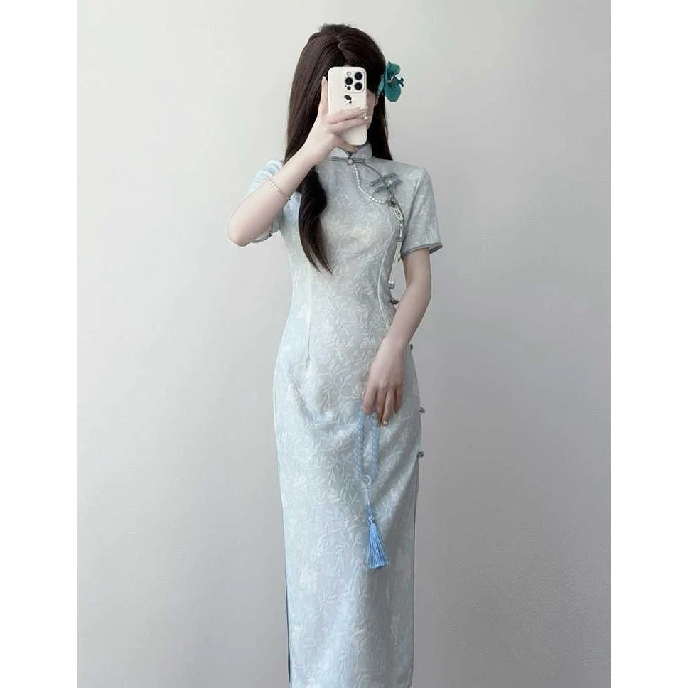 改良新中式旗袍连衣裙女夏季新款收腰显瘦小个子气质高端国风长裙