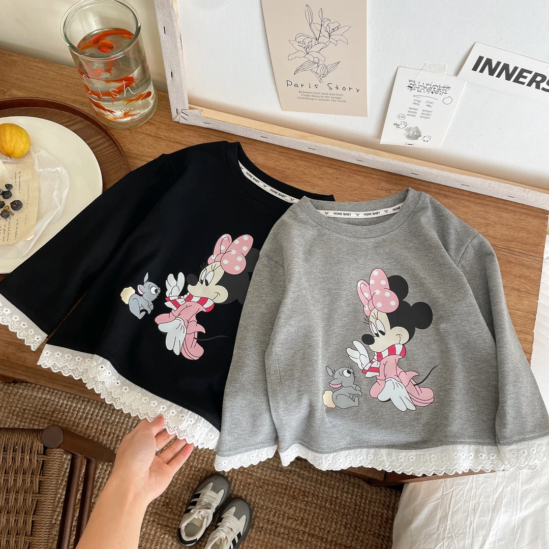 2025春秋款女童圆领长袖打底韩系米老鼠印花卫衣中大童休闲上衣