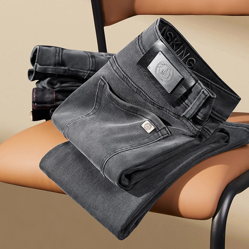 路茨梅帕长裤弹力欧美简约牛仔裤中腰薄款宽松潮流基础大众