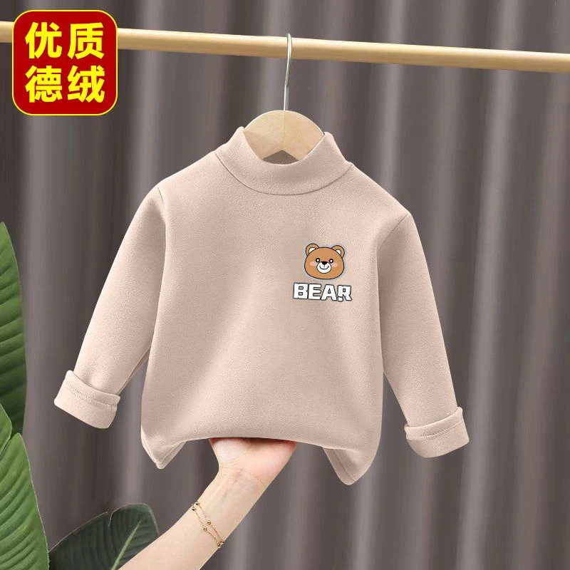 男童防寒德绒打底衫秋冬新款半高领双面保暖长袖T恤百搭爆款