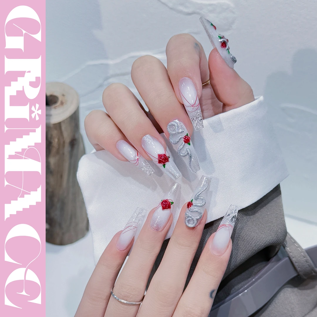 【伊甸园】怪相录纯手工美甲穿戴甲片/玫瑰花与蛇/你的大女主美甲