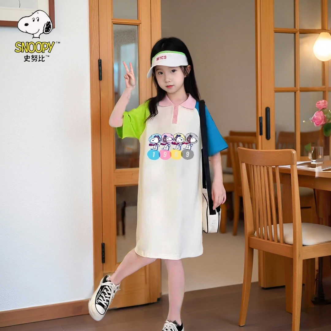 2025新款女童T恤裙夏季多巴胺风可爱休闲运动连衣裙中大童夏天裙
