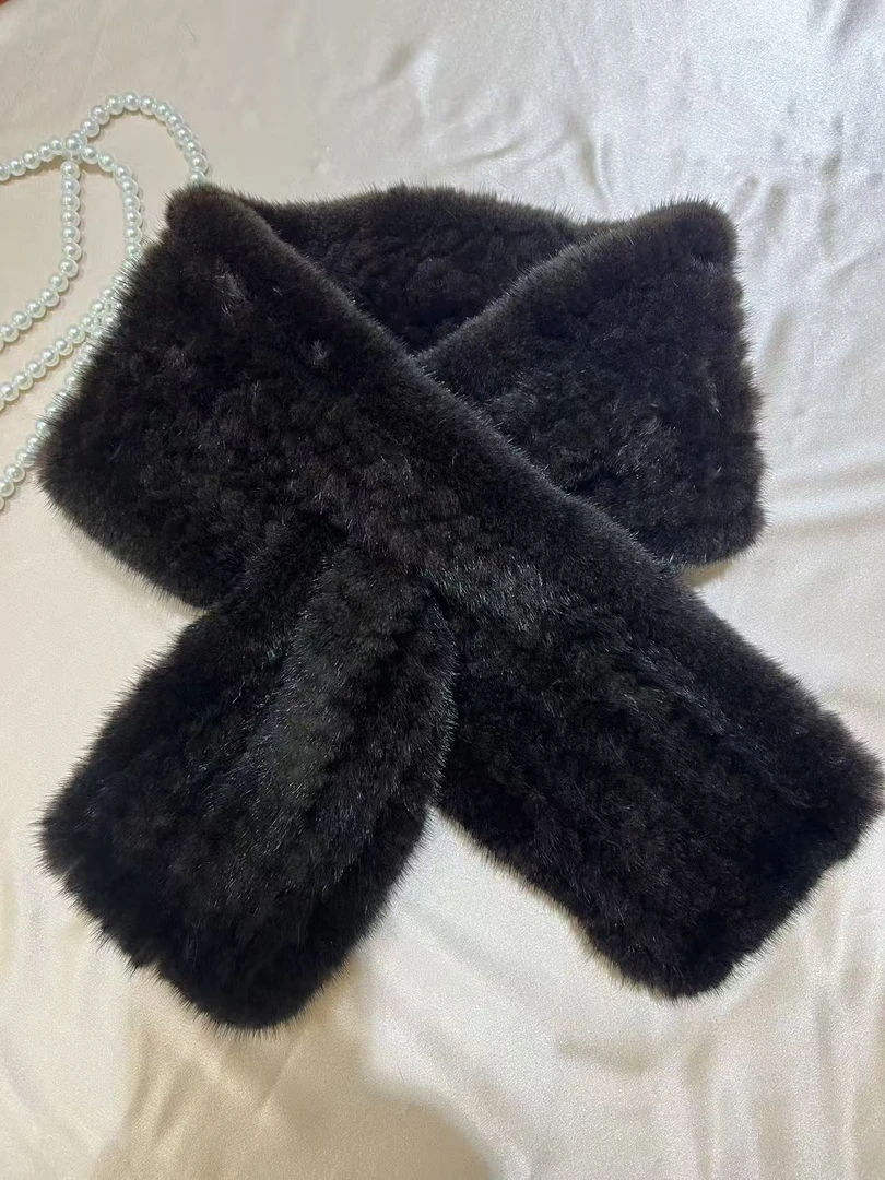 水貂毛手工编织直板围巾简单百搭冬季保暖时尚