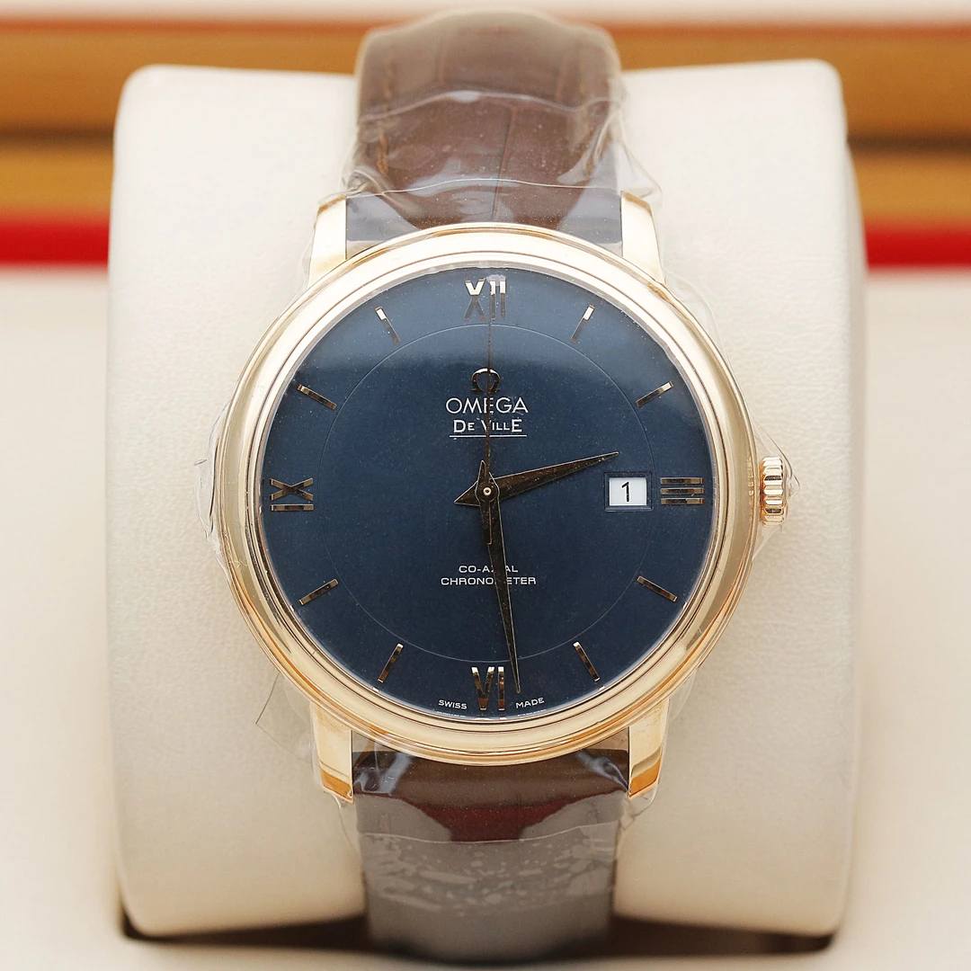 99新 Omega/欧米茄 碟飞系列/40mm18K玫瑰金/蓝盘自动机械全套