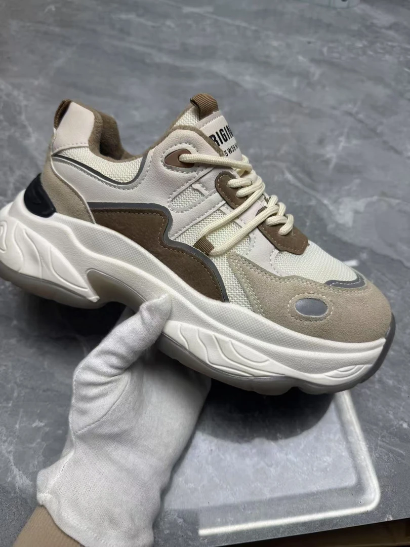 老爹鞋女鞋透气潮流潮鞋厚底0106（米棕）