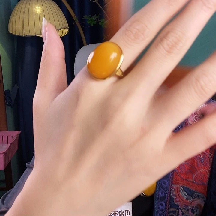 银S925镶嵌蜜蜡戒指戒指