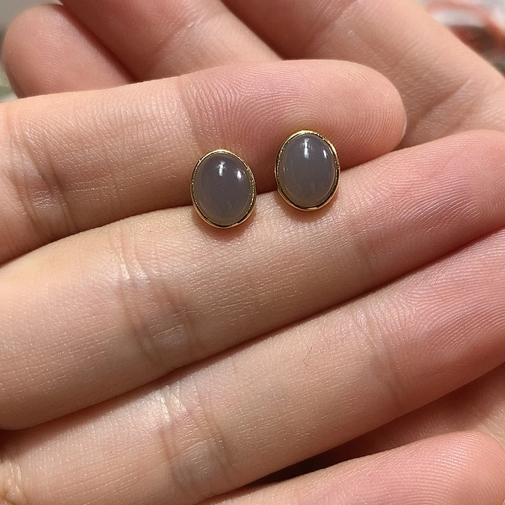 银S925镀金镶嵌和田玉（白玉）耳饰