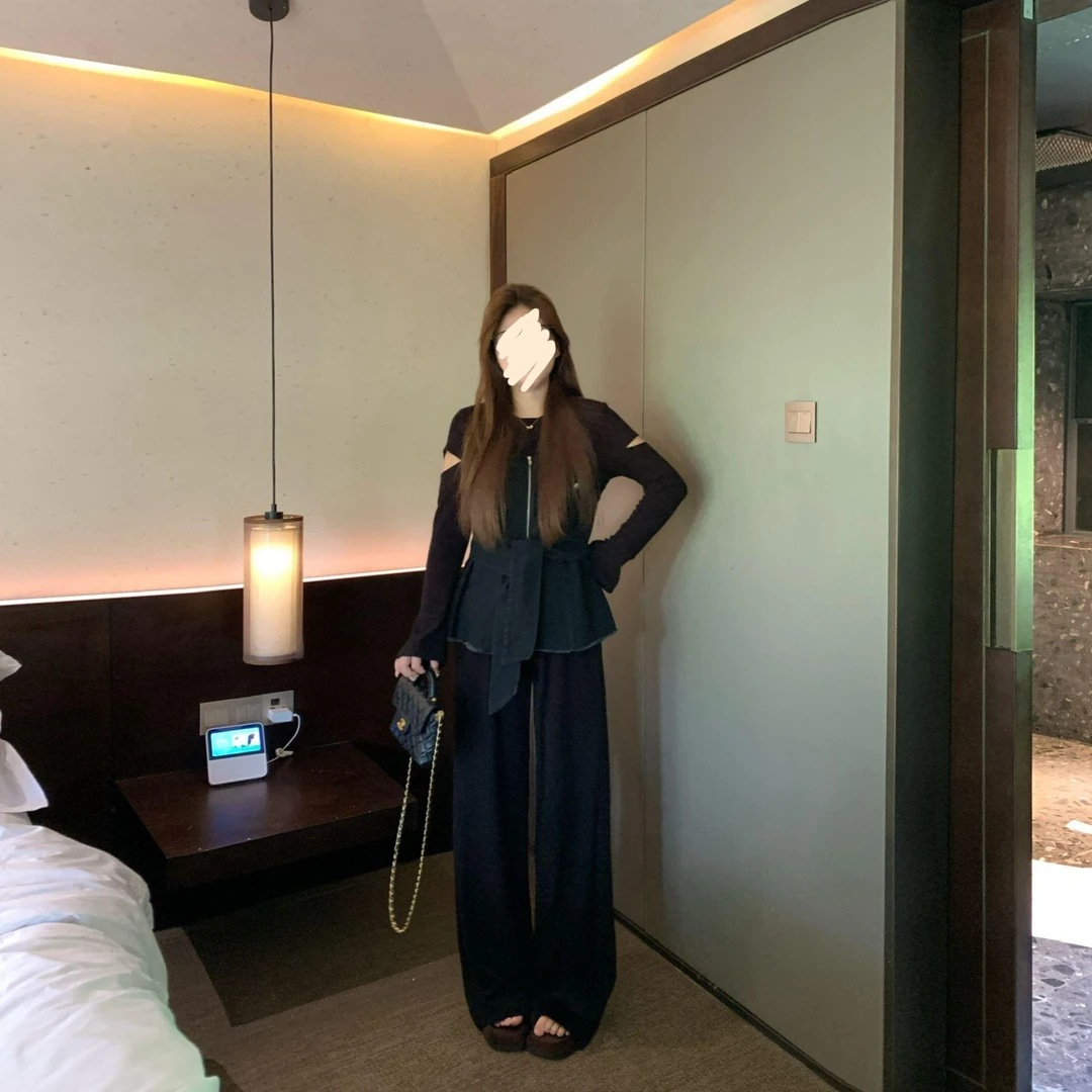 大码女装拼接牛仔上衣搭配半身裙长裤早秋套装
